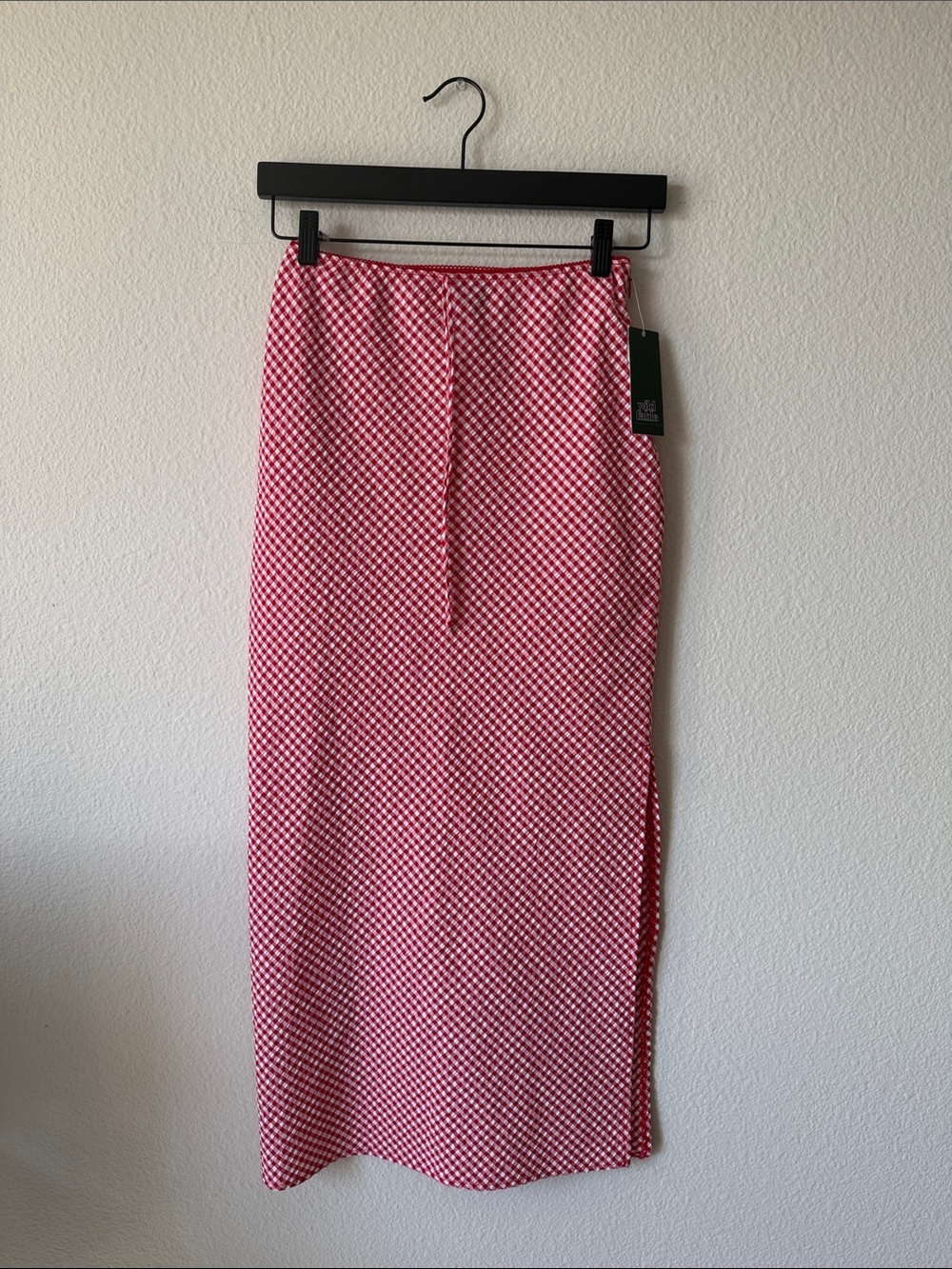 Red and White Gingham Midi Skirt with Slit NWT Sz xxs